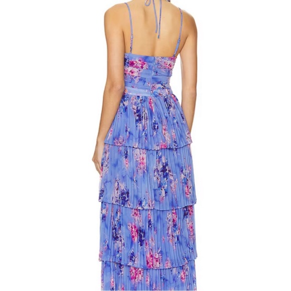 Astr Daytona Pleated Floral Tiered Maxi Dress in Blue & Pink Small $180- - Picture 4 of 15
